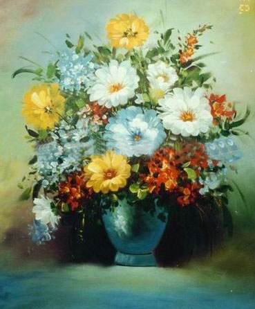 A Vase Filled With A Variety Of Chrysanthemum Canvas Traditional Oil Paintings