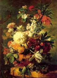 With A Variety Of Flowers Dark Background Canvas Traditional Oil Paintings