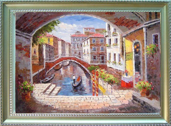 Hometown Subject With a Boat & River Framed Realist Oil Paintings