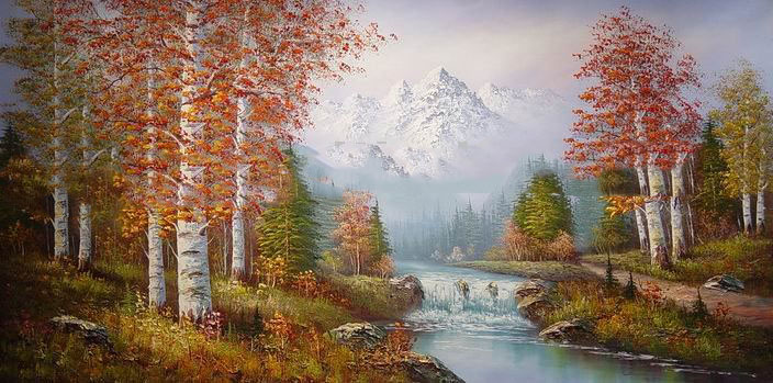 Landscape Background Wall Decoration With Frame Realist Oil Paintings