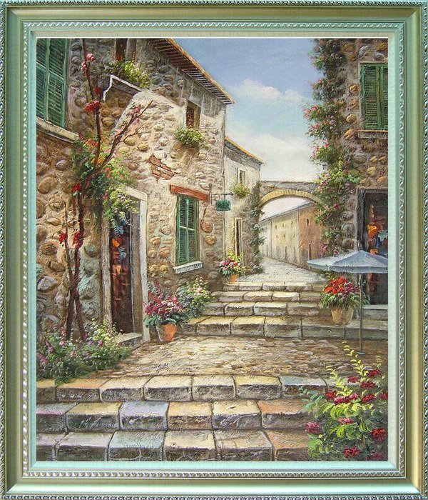 Canvas With Colourful Flowers Country Road Background Realist Oil Paintings