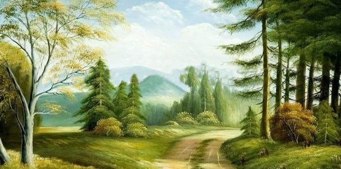 Green Background With Many Trees Canvas Realist Oil Paintings
