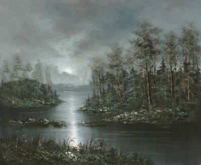Dawn Background With A Small River Canvas Realist Oil Paintings