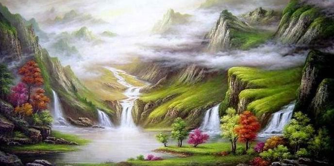 Green Hills With Small Streams Canvas Realist Oil Paintings