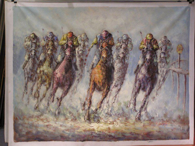 Many Horses Gray Background Canvas Realist Oil Paintings