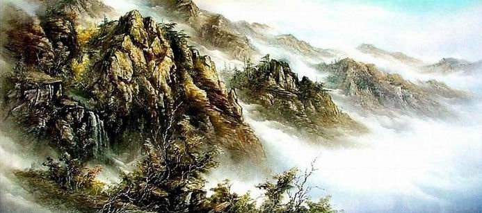 Mountains Background With White Fog Canvas Realist Oil Paintings