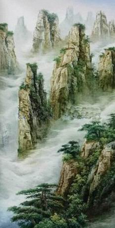 Mountains Background With Fog Canvas Realist Oil Paintings