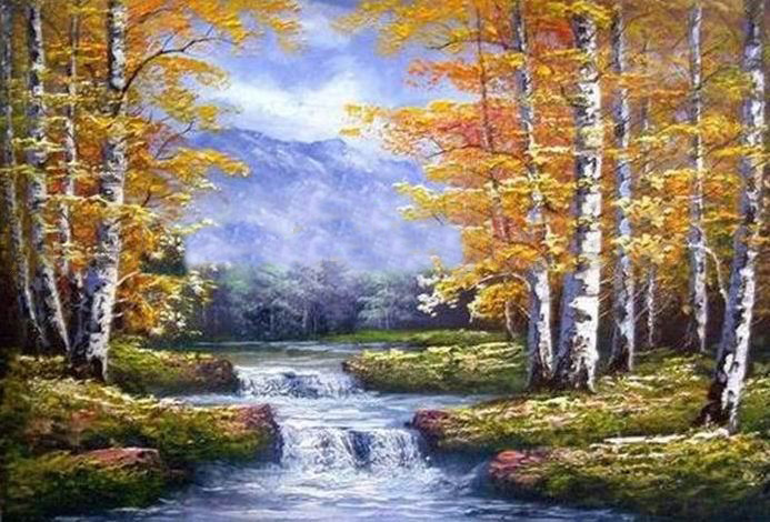 Blue Background Canvas Leaf Subject Realist Oil Paintings