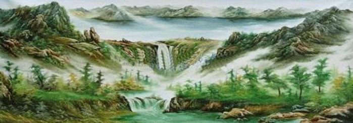 Torrent Green Background Canvas Realist Oil Paintings