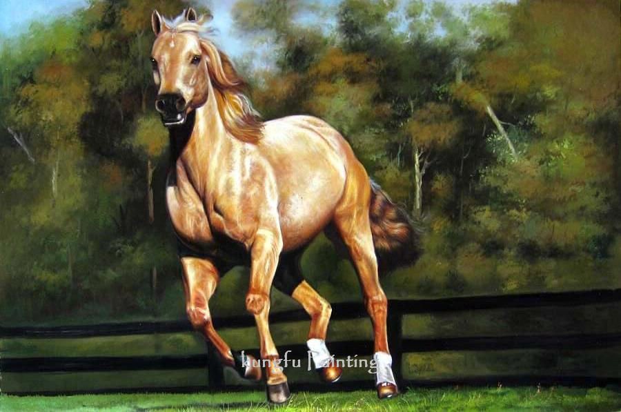 Canvas Trees Background A Golden Horse Realist Oil Paintings