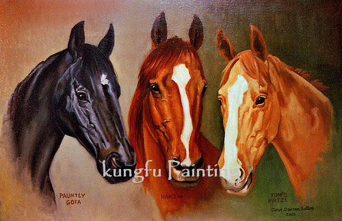 Rectangular Shape Canvas Three Horses Realist Oil Paintings