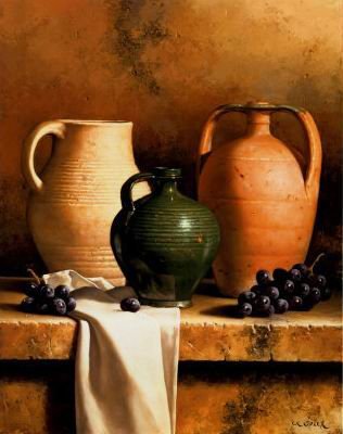 Earthenware With Grapes Loran Speck 100% Hand Still Life Canvas Customization Realist Oil Paintings