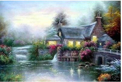 Many Different Flowers With A House Canvas Flower Oil Paintings