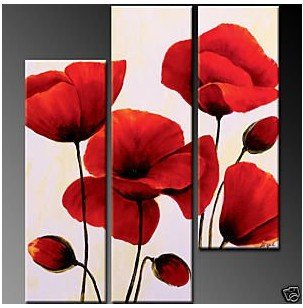 Red Flowers Canvas Square Shape Flower Oil Paintings