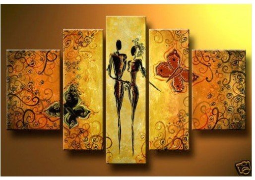 Two Person With Butterfly Orange Background Flower Oil Paintings
