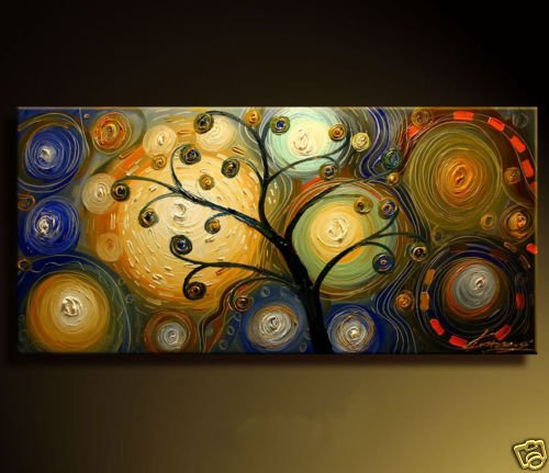 Tree Branches Canvas With Many Circles Flower Oil Paintings
