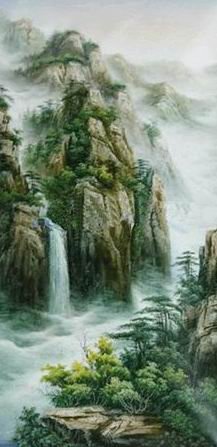 Mountain Background With Waterfall Canvas Landscape Oil Paintings