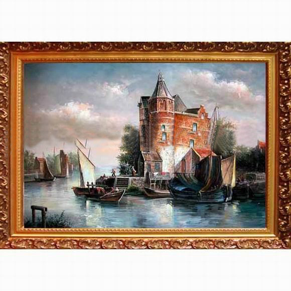 Rectangular Shape With Many Boats Canvas Landscape Oil Paintings