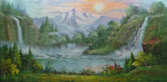 Green Background Dawn Scenery Canvas Landscape Oil Paintings