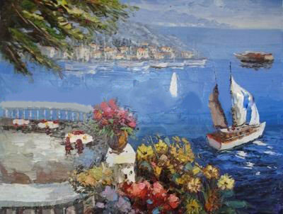 Beautiful Lifelike Perfect Workmanship Mediterranean Landscape Oil Paintings