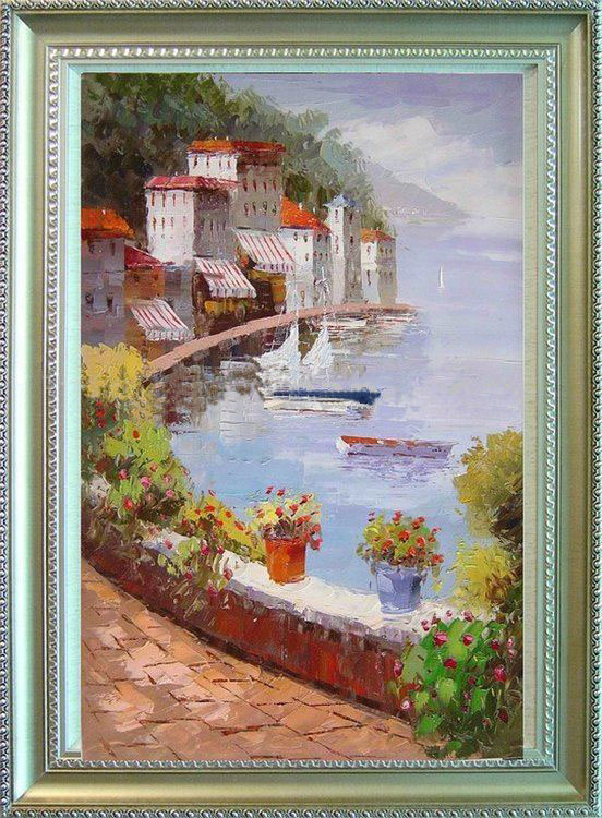 Customized Dimensions Wall Decoration Mediterranean Landscape Oil Paintings