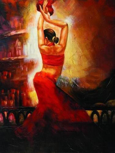 A Dancing Girl Canvas Red Background Portrait Oil Paintings
