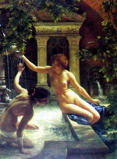 Two Nude Person Palace Background Canvas Portrait Oil Paintings