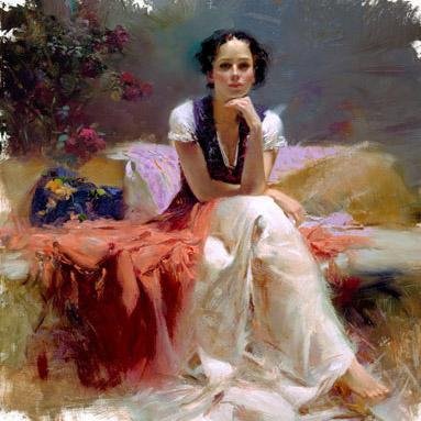 About A Thinking Girl With Rose Background Canvas Portrait Oil Paintings