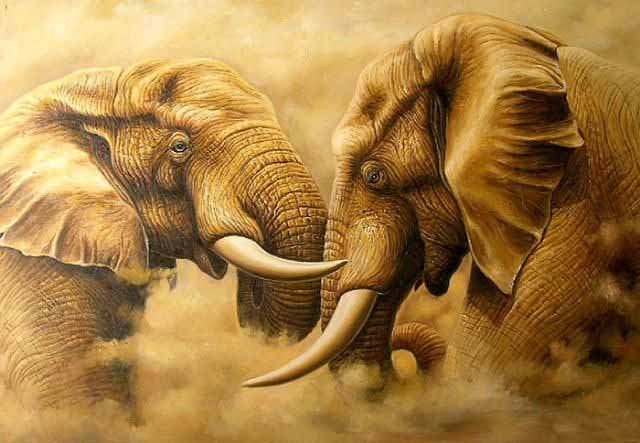 Elephant On Canvas Light Brown Background Animal Oil Paintings - US$76.