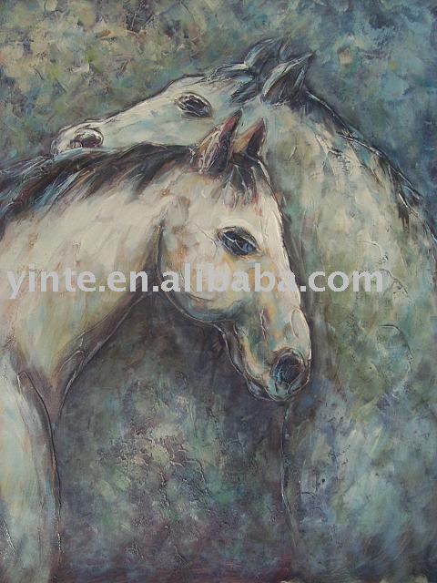 Two Horses Subject Light Green Background On Canvas Animal Oil Paintings