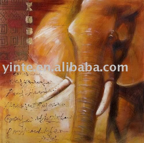 Elephant Subject Frameless Orange Background Animal Oil Paintings