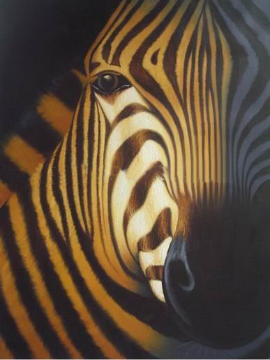 A Stripes Zebra Canvas Gold Background Animal Oil Paintings