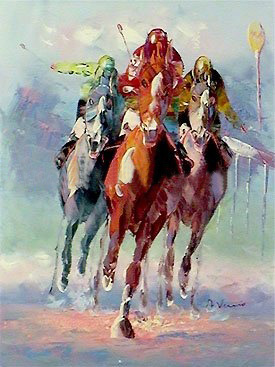 Three Horses Light Blue Background Canvas Animal Oil Paintings