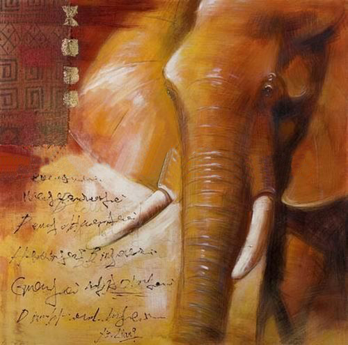 Light Orange With An Elephant Canvas Animal Oil Paintings