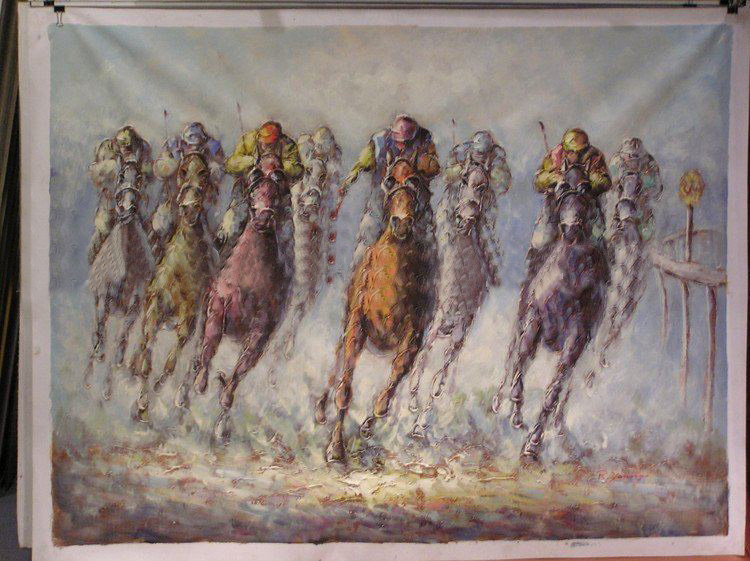 Canvas Eight Horses Gray Background Animal Oil Paintings
