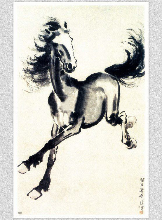 Ivory Background With A Black Horse Canvas Animal Oil Paintings