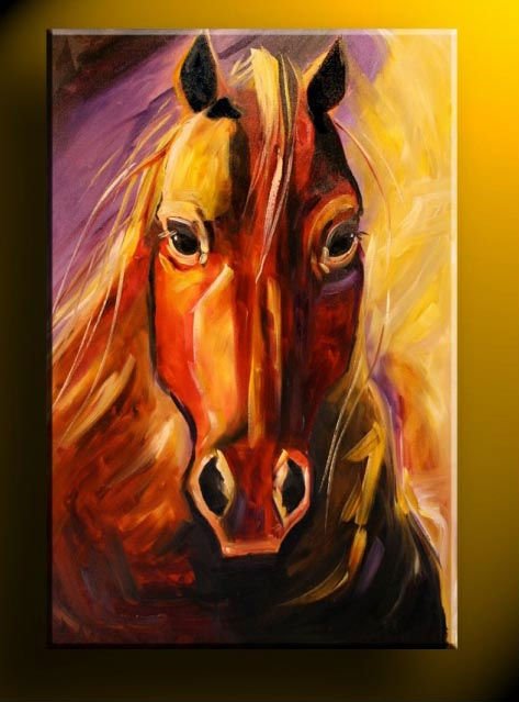 A Horse Golden Background Canvas Animal Oil Paintings