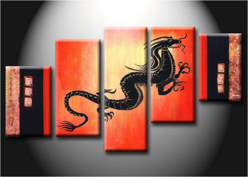 Black Background With A Dragon Canvas Animal Oil Paintings