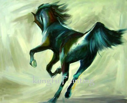 Canvas Light Green Background A Running Horse Animal Oil Paintings
