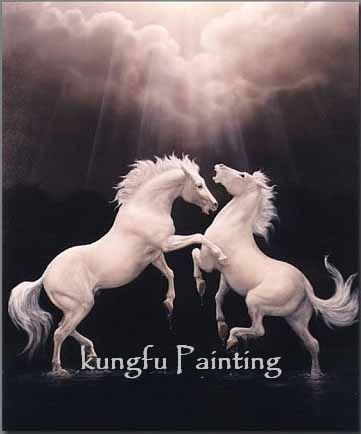Gray Background Two Horses Canvas Animal Oil Paintings