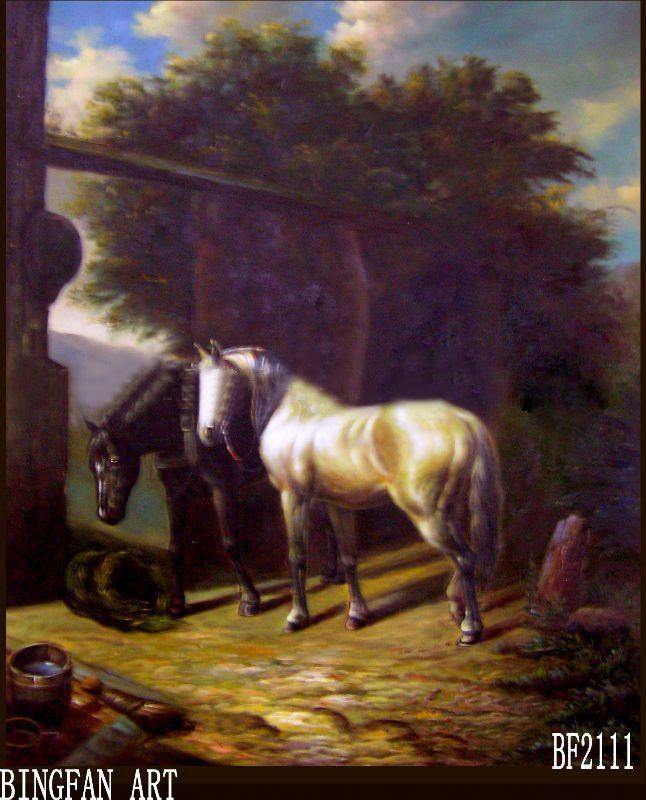 Two Horses Square Shape Canvas Animal Oil Paintings