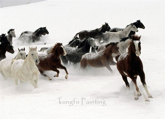 Snow Background With Many Horses Canvas Animal Oil Paintings