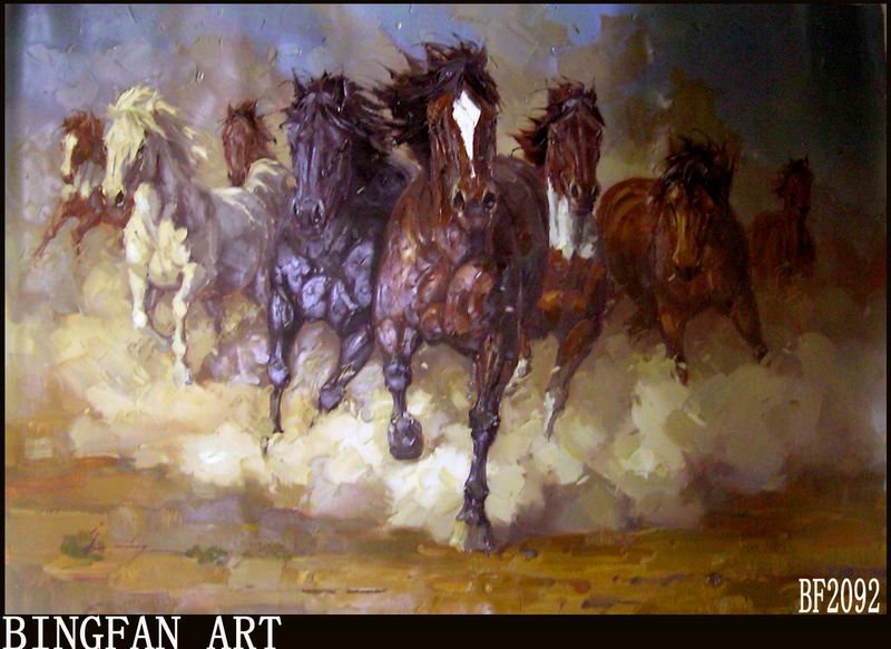 Seven Horses Grassland Background Canvas Animal Oil Paintings