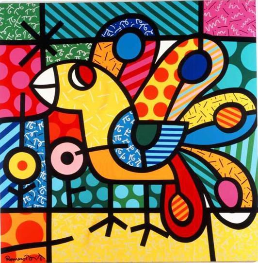 The Peacock Romero Britto 100% Hand Painted Museum Quality Animal Oil Paintings