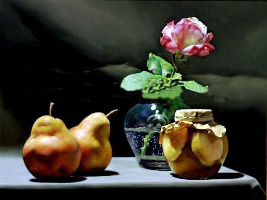 Light Black Background Canvas With Many Pears Still Life Oil Paintings