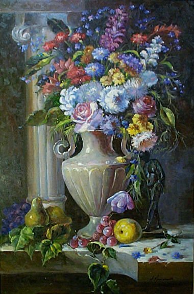 Colourful Chrysanthemum Green Background Canvas Still Life Oil Paintings