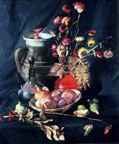 Square Shape Canvas Dark Blue Background Still Life Oil Paintings