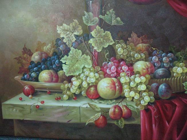 Green Background With Many Grapes Canvas Still Life Oil Paintings