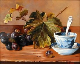 Light Orange Background Canvas With Many Grapes Still Life Oil Paintings