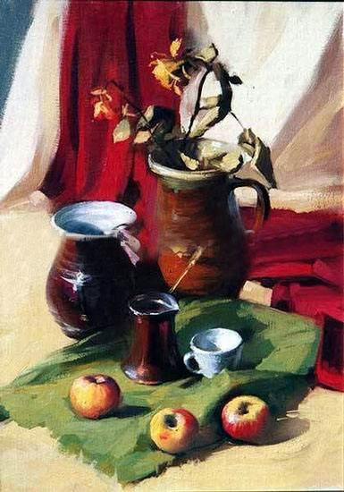 Withered Flowers Three Apples Square Shape Still Life Oil Paintings